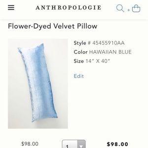 🦋Beautiful Anthropologie blue velvet pillow🦋